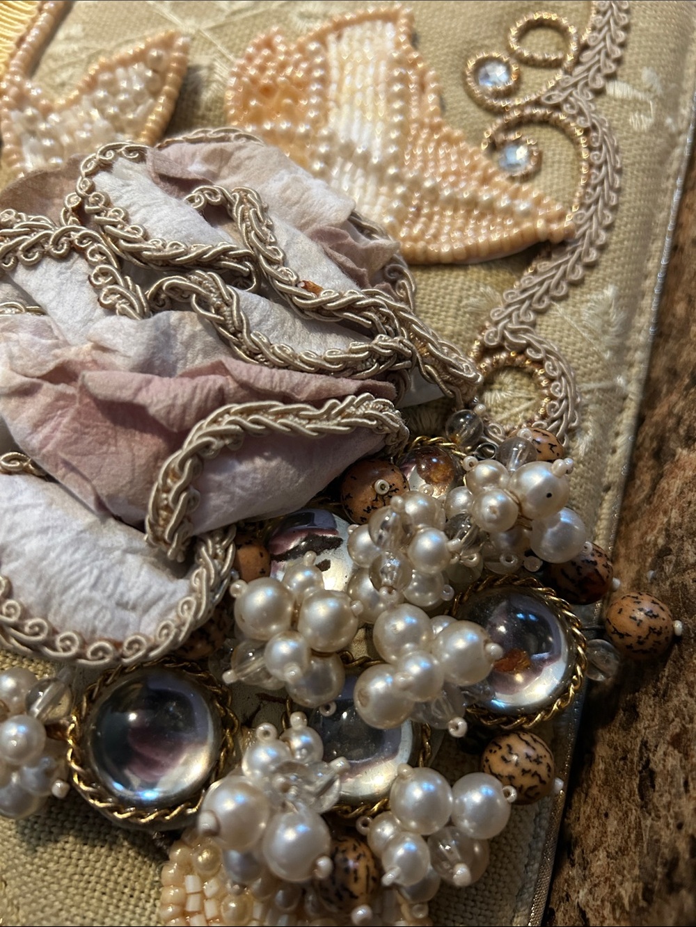 Mary Frances Gold Beaded Floral Top-Handle Evening Bag